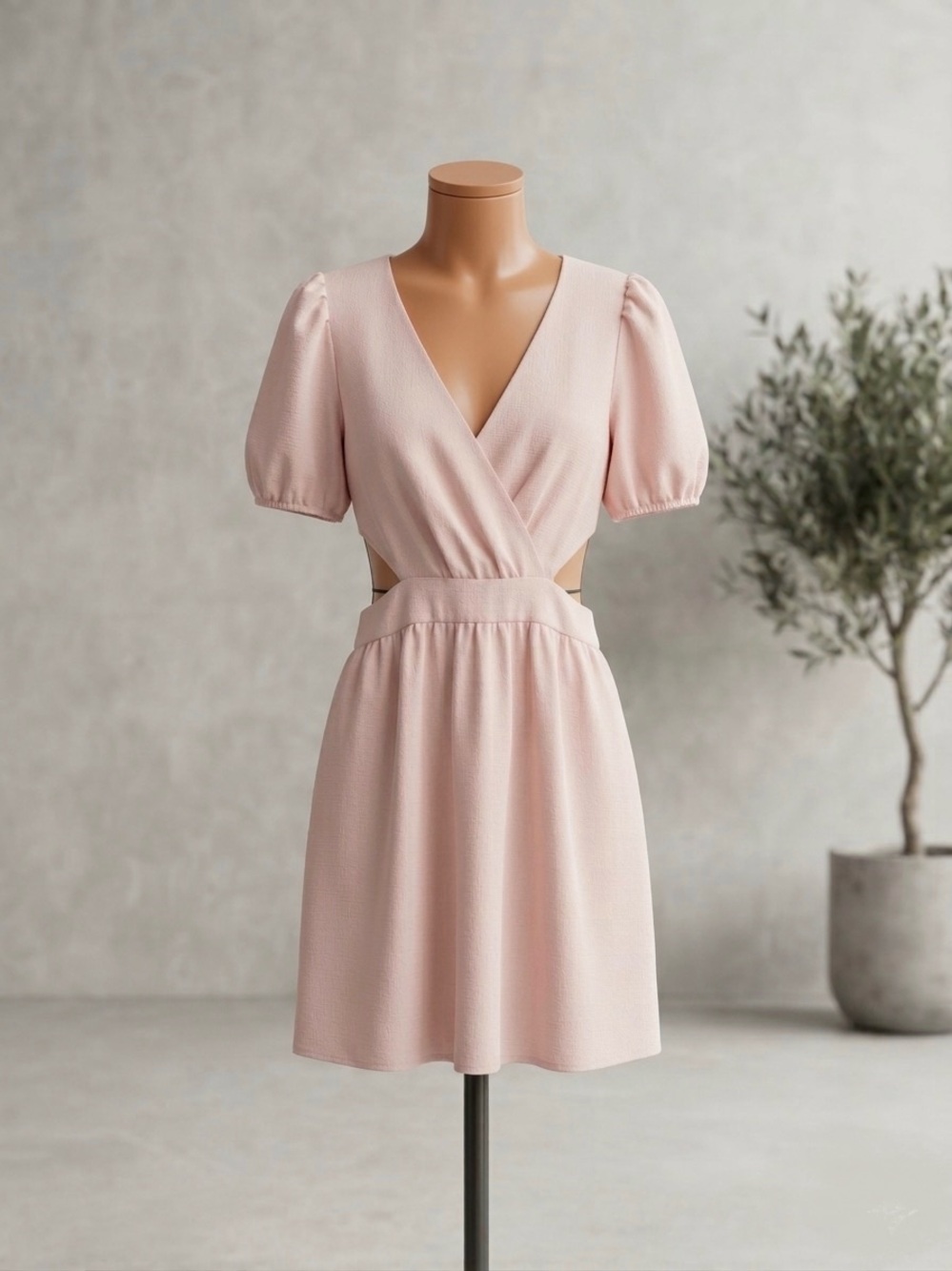 Bebop Pastel Pink Cutout Puff Sleeve Mini Dress Sz M